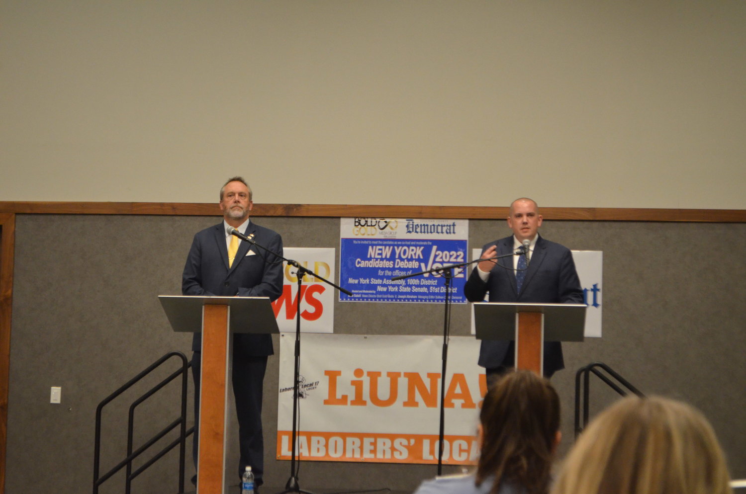Senator Peter Oberacker, left, and candidate Eric Ball participating in an October 11 candidate debate for the 2022 New York State Elections. Oberacker and Ball are competing for the 51st state senate district.
